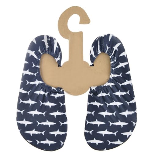 Slipstop Kinder Strandschuhe Anti Rutsch Sport Schuhe Schwimmschuhe Badeschuhe Urlaub Yoga Pool Unisex in Marine mit weißen Haien, Gr. 18-20 von Slipstop