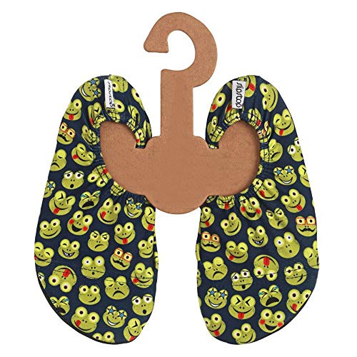 Slipstop Kinder Strandschuhe Anti Rutsch Sport Schuhe Schwimmschuhe Badeschuhe Urlaub Yoga Pool Unisex in Schwarz mit Frösche, Gr. 18-20 von Slipstop