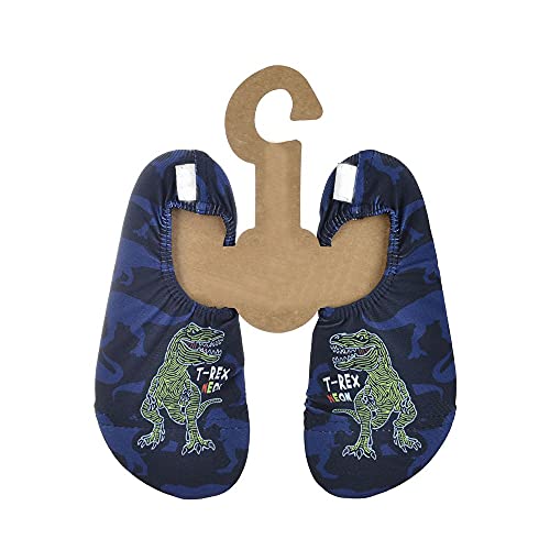 Slipstop Kinder Strandschuhe Anti Rutsch Sport Schuhe Schwimmschuhe Badeschuhe Urlaub Yoga Unisex Sonnenschutzfaktor 50, 21/23 EU, Blau mit T Rex von Slipstop
