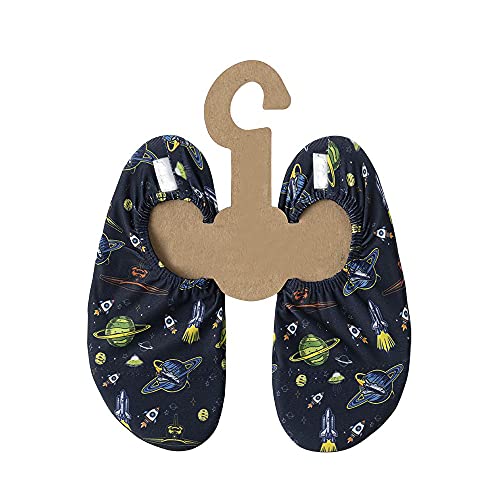 Slipstop Kinder Strandschuhe Anti Rutsch Sport Schuhe Schwimmschuhe Badeschuhe Urlaub Yoga Unisex Sonnenschutzfaktor 50, Blau mit Raumschiffen von Slipstop