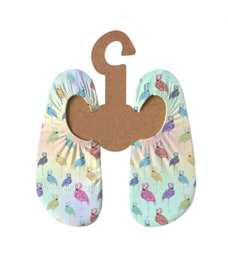 Slipstop Kinder Strandschuhe Anti Rutsch Sport Schuhe Schwimmschuhe Badeschuhe Urlaub Yoga für Mädchen Flamenco - mit Flamingos Sonnenschutzfaktor 50+, Gr. 33-35 von Slipstop
