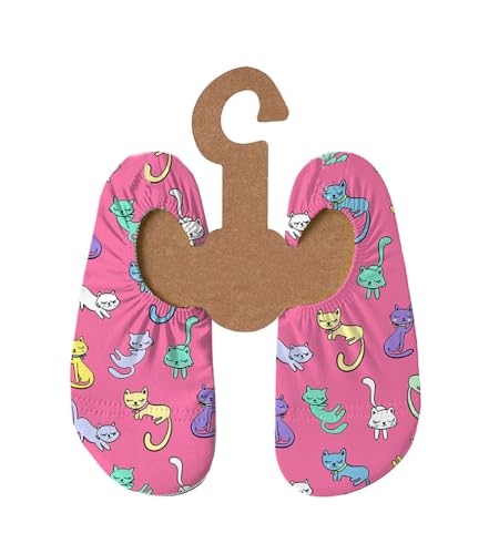 Slipstop Kinder Strandschuhe Anti Rutsch Sport Schuhe Schwimmschuhe Badeschuhe Urlaub Yoga für Mädchen Kitties pink mit Katzen Sonnenschutzfaktor 50+, Gr. 21-23 von Slipstop
