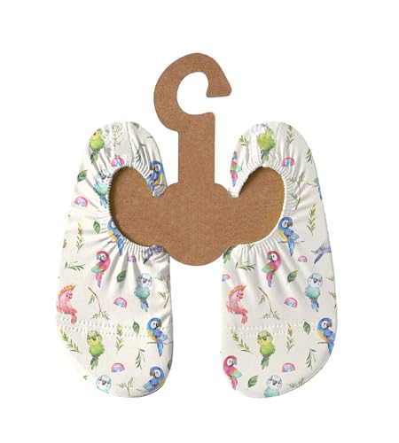 Slipstop Kinder Strandschuhe Anti Rutsch Sport Schuhe Schwimmschuhe Badeschuhe Urlaub Yoga für Mädchen Tropicana-mit Papagaien Sonnenschutzfaktor 50+, Gr. 27-29 von Slipstop