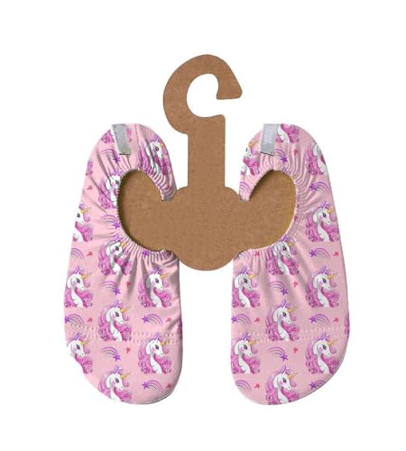 Slipstop Kinder Strandschuhe Anti Rutsch Sport- Schwimmschuhe Badeschuhe Urlaub Iris in rosa mit Einhörner Sonnenschutzfaktor 50+, Gr. 33-35 von Slipstop