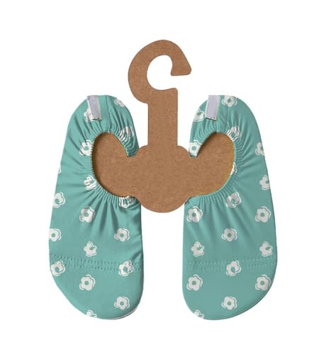Slipstop Kinder Strandschuhe Anti Rutsch Sport- Schwimmschuhe Badeschuhe Urlaub Mint/weiße Blümchen Sonnenschutzfaktor 50+, Gr. 18-20 von Slipstop