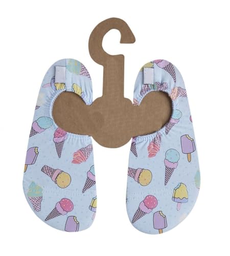 Slipstop Kinder Strandschuhe Anti Rutsch Sport- Schwimmschuhe Badeschuhe Urlaub Pagoto hellblau mit Eis Sonnenschutzfaktor 50+, Gr. 33-35 von Slipstop