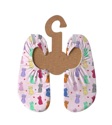 Slipstop Kinder Strandschuhe Anti Rutsch Sport- Schwimmschuhe Badeschuhe Urlaub rosa mit Katzen Sonnenschutzfaktor 50+, Gr. 18-20 von Slipstop