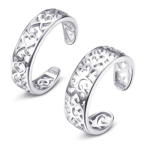 Sllaiss 2-3 Stücke Zehenringe Silber 925 Öffnen Zehenring für Frauen Sterling Silber Zehenringe Set Blume Herz Hohlt Zehenring Verstellbar Zehenringe Sommer Fußschmuck Set A von Sllaiss