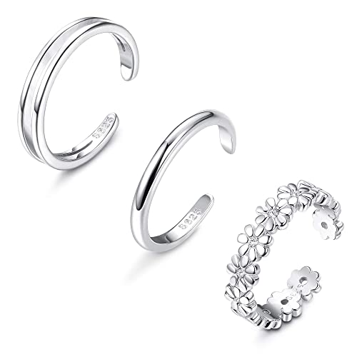 Sllaiss 2-3 Stücke Zehenringe Silber 925 Öffnen Zehenring für Frauen Sterling Silber Zehenringe Set Blume Herz Hohlt Zehenring Verstellbar Zehenringe Sommer Fußschmuck Set B von Sllaiss