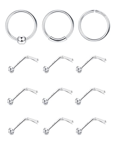 Sllaiss 20G 925 Sterling Silber Nasenstecker für Frauen Männer L Form Nasenstecker 8MM Nasenring Helix Piercings Schmuck Set 1.5MM Zirkonia Nasenstecker von Sllaiss