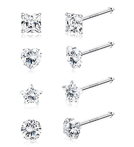 Sllaiss 20G Nasenstecker 8 Stücke Sterling Silber Nasenstecker für Frauen Verschiedene Formen Zirkonia Nasenstecker Nasenpiercing Schmuck Rundes Quadrat Herz Stern Nasenstecker 3MM Gerade von Sllaiss