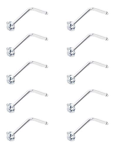 Sllaiss 22G 925 Sterling Silber Nasenstecker für Frauen Männer 5 Paar L Form Tschechische Kristall Kleine Nasenpiercing Set von Sllaiss