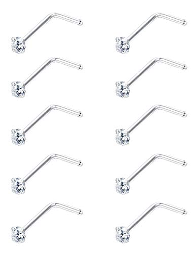 Sllaiss 22G 925 Sterling Silber Nasenstecker für Frauen Männer 5 Paar L Form Tschechische Kristall Kleine Nasenpiercing Set von Sllaiss