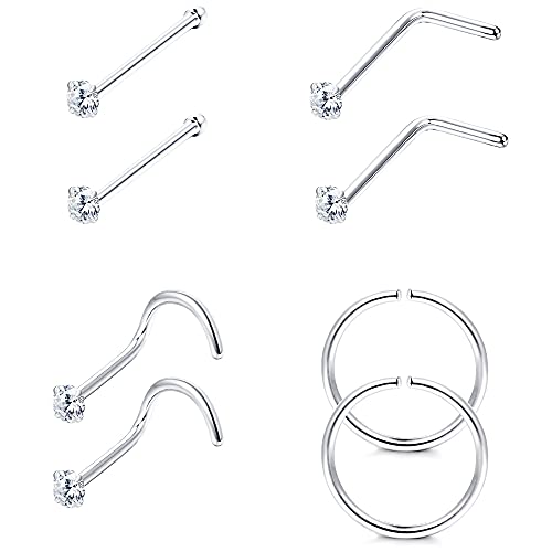 Sllaiss 22G S925 Sterling Silber Nasenstecker für Frauen Männer Zirkonia L Form Nasenstecker Nasenring Helix Piercings Schmuck Set 1.5MM von Sllaiss