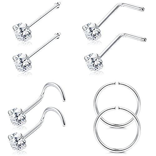 Sllaiss 22G S925 Sterling Silber Nasenstecker für Frauen Männer Zirkonia L Form Nasenstecker Nasenring Helix Piercings Schmuck Set 3MM von Sllaiss