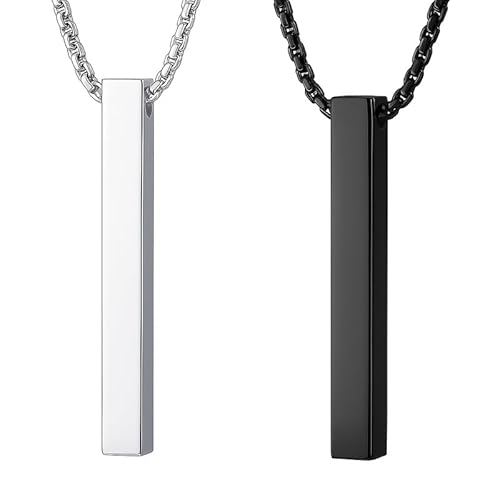 Sllaiss 2PCS Edelstahl Halskette Herren Ketten Männer Schmuck Anhänger Quader Bar Herrenkette Männerkette Schlichte Kette mit Stabanhänger Geschenk für Valentinstag Partner Schwarz/Silber 55cm von Sllaiss