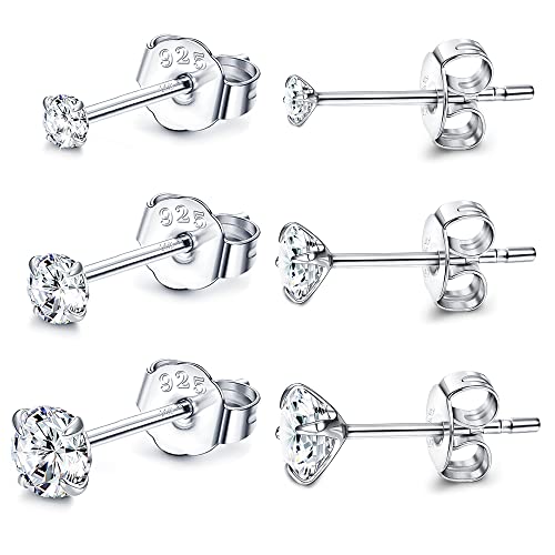 Sllaiss 3 Paare Ohrstecker Sets with Österreich Zirconia 925 Sterling Silber Ohrringe Set für Frauen Weißgold Runden Zirkonia Ohrstecker 2/3/4MM von Sllaiss