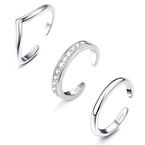 Sllaiss 3 Stücke Zehenring 925 Sterling Silber Knöchelring für Frauen Offenen Zehenring Set Verstellbarer Bandring Zirkonia Ring Weißgold von Sllaiss