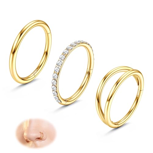 Sllaiss 316L Edelstahl Nasenpiercing Ring 3 Stücke Nasenring Piercing für Frauen Doppelt Nasenring Gold Zirkonia Nasenpiercing 18G Nasen Piercing Set Gold Sllaiss 316L Edelstahl Nasenpiercing Ring 3 Stücke Nasenring Piercing für Frauen Doppelt Nasenring Gold Zirkonia Nasenpiercing 18G Nasen Piercing Set Gold von Sllaiss
