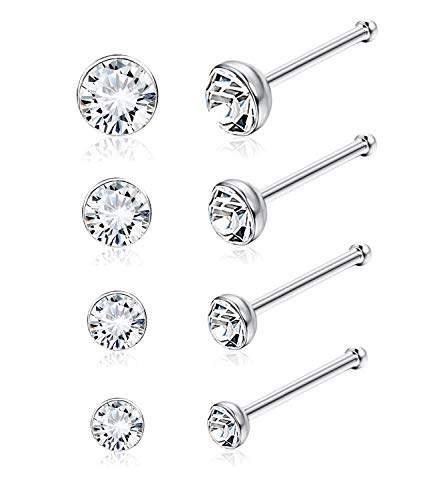 Sllaiss 4 Paar Nasenstecker Set für Frauen 925 Sterling Silber Tschechische Kristall Nase Piercing Hypoallergen von Sllaiss