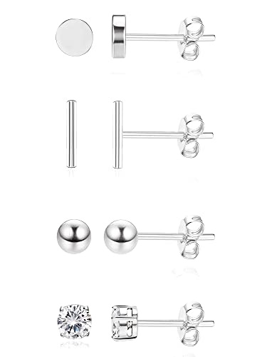 Sllaiss 4 Paare 925 Silber Ohrringe für Damen Männer Ohrring-Set Glänzend Auserlesen Perle Herz Stäbchen Runde Ball Cubic Zirkonia Ohrstecker 3-6mm (Stil B) von Sllaiss
