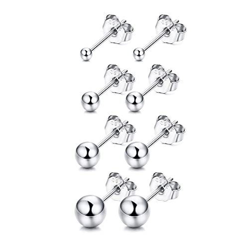 Sllaiss 4 Paare 925 Silber Ohrringe für Damen Männer Ohrring-Set Glänzend Auserlesen Perle Herz Stäbchen Runde Ball Cubic Zirkonia Ohrstecker 3-6mm (Stil C) von Sllaiss