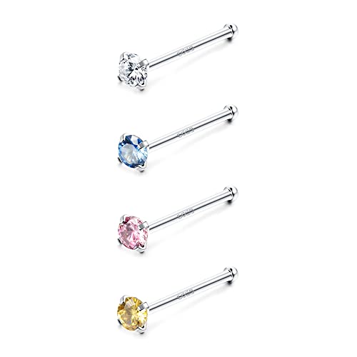 Sllaiss 4 Stücke Farbig Zirkonia Nasenstecker S925 Sterling Silber Nasenstecker für Frauen 20G Nasenpiercing Stecker Nasenring Klein Nasenpiercing 2MM von Sllaiss