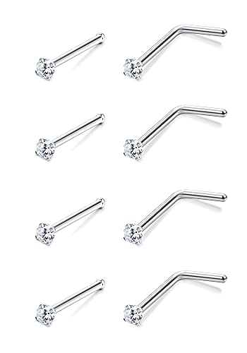 Sllaiss 8 Stücke Nasenstecker 20G Nasenstecker CZ Nasenpiercing 316L Edelstahl Nasenstecker für Frauen L Form Klein Nasenstecker Österreich Zirkonia Nasenpiercing Stecker Körperschmuck 1.5MM von Sllaiss