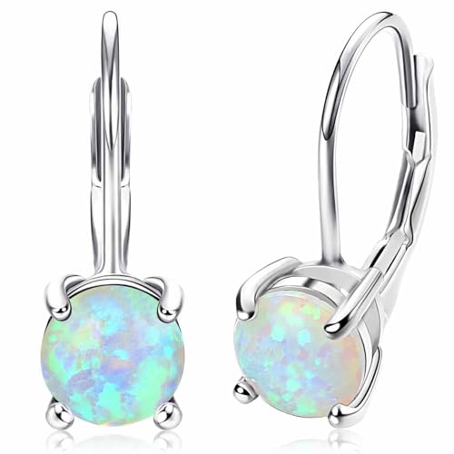 Sllaiss 925 Sterling Silber Klappbügel Ohrringe Opal Creolen Ohrringe für Frauen von Sllaiss