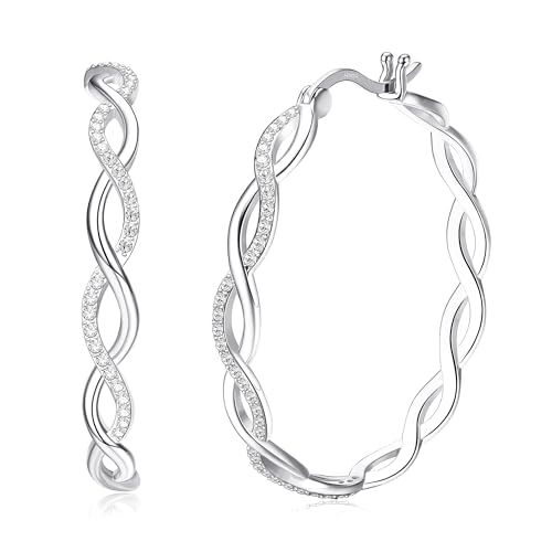 Sllaiss 925 Sterling Silber Creolen für Damen Dainty 12MM 16MM 20MM Twisted Creolen Weißvergoldet Kleine Huggie Scharnier Creolen Minimalistischer Schmuck(silver 30mm) von Sllaiss