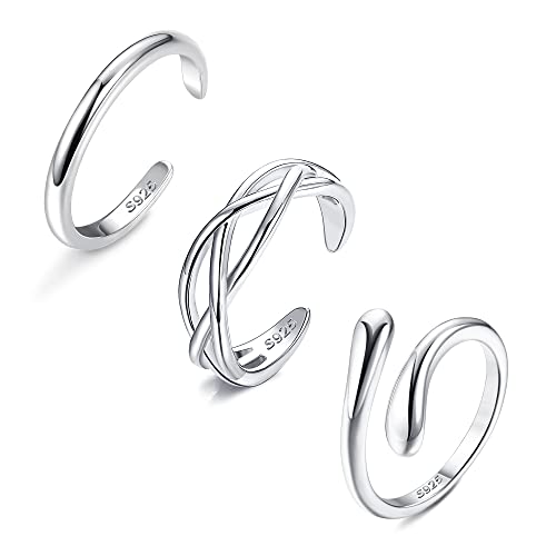 Sllaiss 925 Sterling Silber Zehenring für Frauen 3 Stücke Band Zehenring Set Weißgold Verstellbar Zehenringe Knoten Stern Mond Öffnen Zehenring Sommer Fußschmuck Set A von Sllaiss