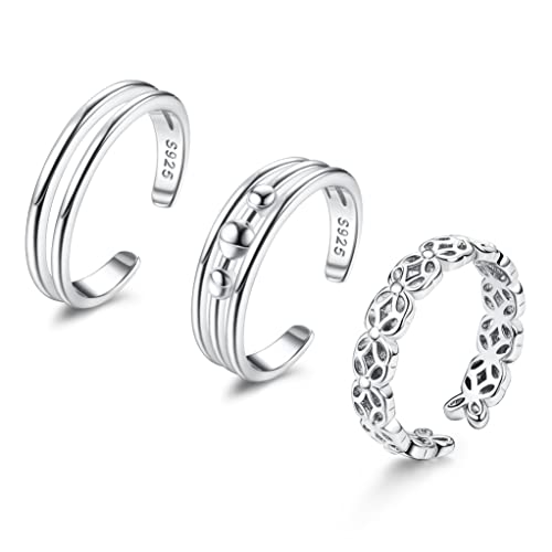 Sllaiss 925 Sterling Silber Zehenring für Frauen 3 Stücke Band Zehenring Set Weißgold Verstellbar Zehenringe Knoten Stern Mond Öffnen Zehenring Sommer Fußschmuck Set B von Sllaiss