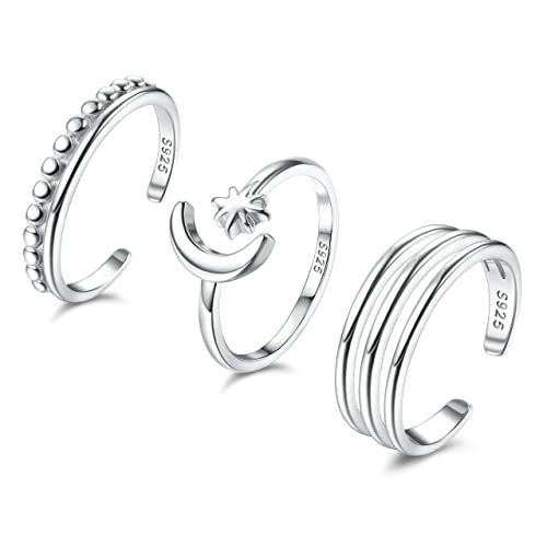 Sllaiss 925 Sterling Silber Zehenring für Frauen 3 Stücke Band Zehenring Set Weißgold Verstellbar Zehenringe Knoten Stern Mond Öffnen Zehenring Sommer Fußschmuck Set C von Sllaiss