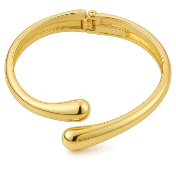 Sllaiss Armreif für Damen, Legierung 14K Vergoldet Hypoallergen Tropfenförmige Armreif, Goldener Offener Armreifen, Chunky Breit Italian Charm Bracelet für Muttertag, Valentinstag - Silber/Golden 60mm von Sllaiss