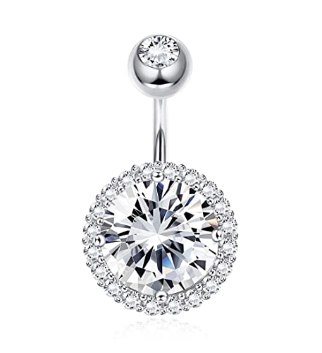 Sllaiss 14G 925 Sterling Silber Bauchstege für Frauen Klare Runde Cubic Zirkonia Bauchnabelstangen Zierlich Weißvergoldet Halo Kugel Bauchnabel Piercing Körper Nabel Piercing Schmuck(Style A) von Sllaiss