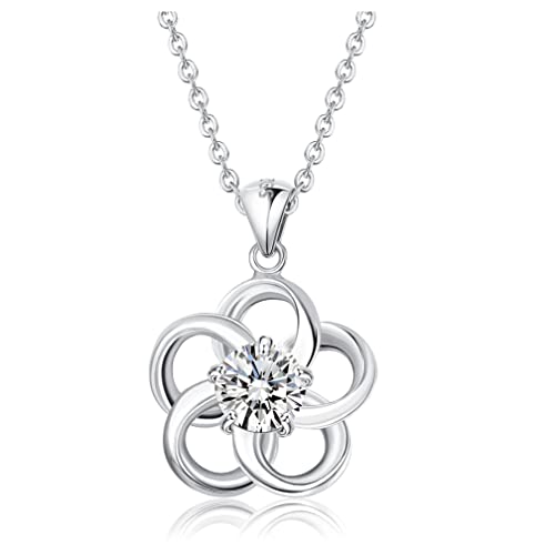 Sllaiss Blume Anhänger Halskette 925 Sterling Silber Halskette für Frauen AAAAA Zirkonia Anhänger Halskette Weißgold Valentinstag Schmuckgeschenk von Sllaiss