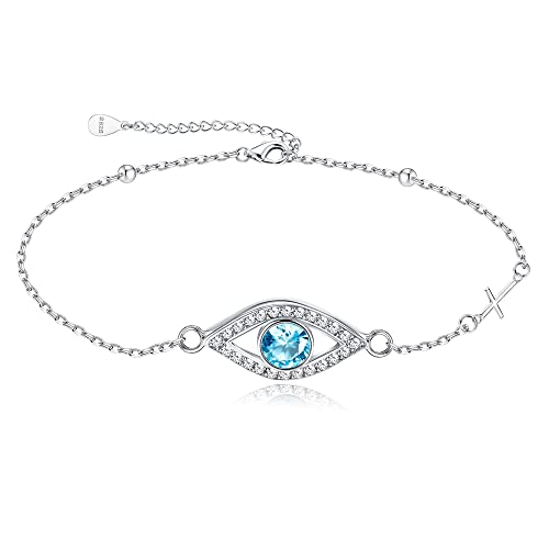 Sllaiss Böser Auge Fußkettchen 925 Sterling Silber Fußkettchen für Frauen Kugelkette Fußkettchen Kreuz Fußkettchen Verstellbare Kette Zirkonia Fußkettchen Sommer Strand Fußschmuck von Sllaiss