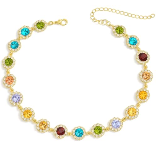 Sllaiss Bunte Kostüm-Kristall-Halskette für Frauen, Rhinsetone Multi-Color Gold Kette Schmuck für Prom Party von Sllaiss
