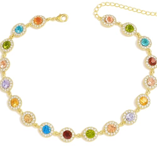Sllaiss Bunte Kristall Halskette für Damen, Kristall-Choker-Halskette aus Strass, Regenbogen Edelstein, Zirkon, Vintage Stil, Bunte Ketten, Kette Strass Mehrfarbig für Party von Sllaiss