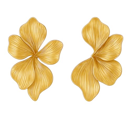 Sllaiss Gold Ohrringe Damen, Große Blumen Ohrringe Gold, Statement Design, Harz Doppelschichtige Baumeln Handgefertigt Boho Schmuck Floral Blatt Muster Geschenk Hochzeit Täglich- Silber von Sllaiss