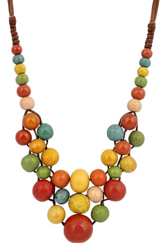 Sllaiss Halsketten für Frauen – bunte Keramikperlen, 3-lagiger Boho-Anhänger, Statement-Halskette, mehrfarbig, böhmisch, geschichtet, klobiger Perlenschmuck, Freundschafts- und Entspannungszubehör von Sllaiss