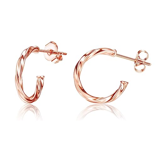 Sllaiss Half Creolen für Frauen Silber Post Twist Hoop Ohrstecker Zierliche Gold Roségold Weiß vergoldete Ohrstecker Minimalismus Schmuck Weihnachten Geburtstagsgeschenk Rosegold von Sllaiss