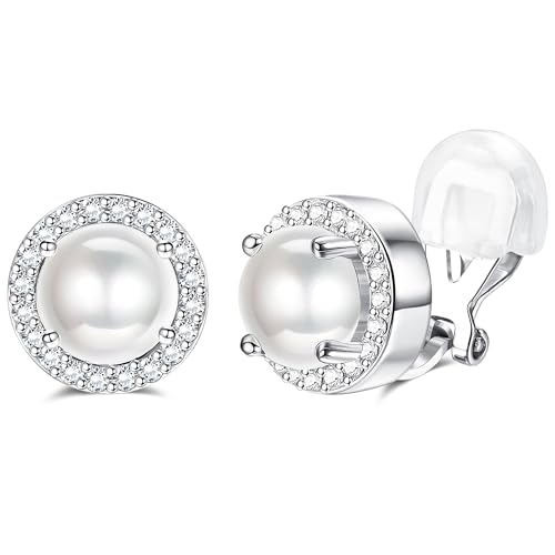 Sllaiss Ohrclips Clip Ohrringe Damen Runde Zirkonia Perle Ohrclips Damen Ohne Ohrlöcher Ohrringe Ohne Ohrloch Gold Silber Klipp Clips Perle von Sllaiss
