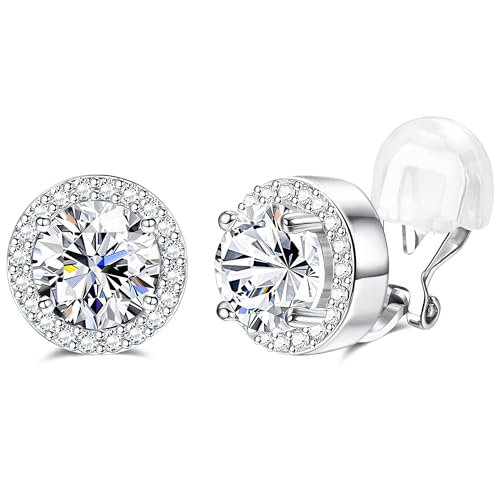 Sllaiss Kupfer Clip Ohrringe Silber 14k Runde Hypoallergen Cubic Zirconia Ohrclips Damen Ohne Ohrlöcher Ohrringe Ohne Ohrloch Clips Damen Fr Weihnachten Valentinstag‌ Hochzeit 8mm - Silber von Sllaiss