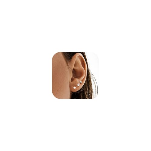 Sllaiss Ohrstecker Silber 925 Damen 3 Paare Ohrringe Silber 925 Zirkonia Ohrstecker Ball Perlen Ohrringe Ohrstecker Set Weißvergoldet Ohrringe Set A von Sllaiss
