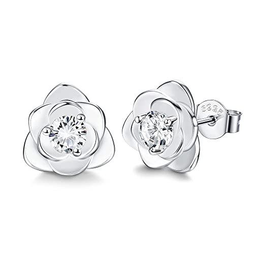 Sllaiss Rosen Ohrstecker 925 Sterling Silber Ohrstecker für Frauen Zirkonia Opal Rosen Ohrringe Zirconia Ohrstecker Weißgold Blumen Ohrringe Zirkonia von Sllaiss