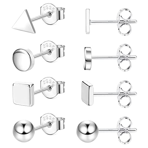 Sllaiss Sterling Silber Ohrstecker für Frauen 4 Paare Geometrische Ohrringe Silber Verschiedene Formen Ohrringe Punkt Ball Ohrstecker Quadratisches Dreieck Ohrringe Set Klein Knorpel Ohrringe Set von Sllaiss