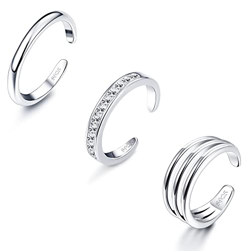 Sllaiss Sterling Silber Zehenring für Frauen 3 Stücke Zirkonia Zehenring Set Weißgold Zehenring Verstellbar Öffnen Zehenring Sommer Fußschmuck von Sllaiss