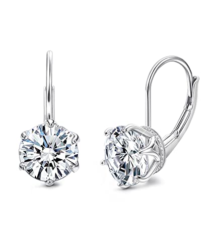 Sllaiss Sterling Silber Zirkonia Klappbügel Ohrringe für Frauen Zirkonia Creolen Silber 925 Runden CZ Klappbügel Creolen Weißgold Österreich Zirkonia Ohrringe 8MM Valentinstag Schmuckgeschenk von Sllaiss