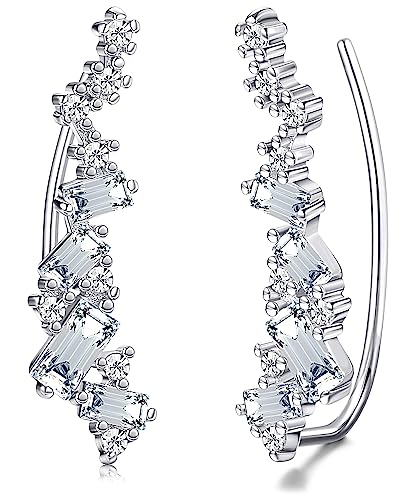 Sllaiss 925 Sterling Silber Kletterer Ohrringe für Frauen AAA Cubic Zirkonia Manschettenohrringe Ohrkletterer Nicht durchstechend Weißvergoldete Clip-On-Ohrringe Schmuck von Sllaiss